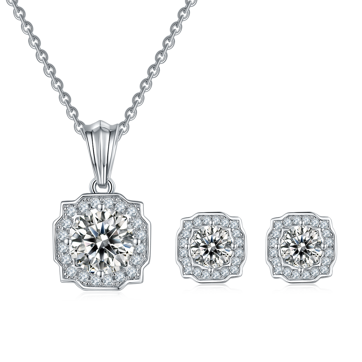 Fashionable Hairui S925 Silver Plated Platinum Moissanite Diamond Pendant Earnail Set
